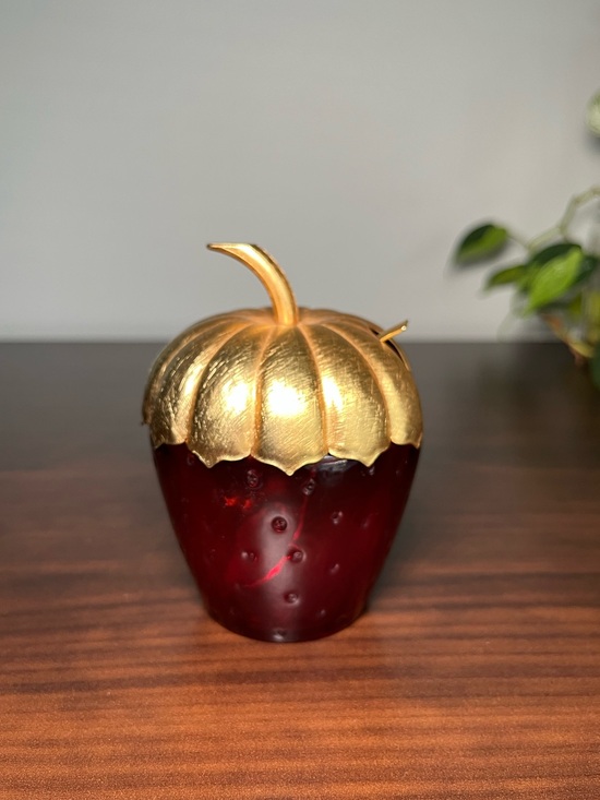 Avon Other - Ruby red glass strawberry jam jar with gold metal lid. 1970 - 70’s Avon